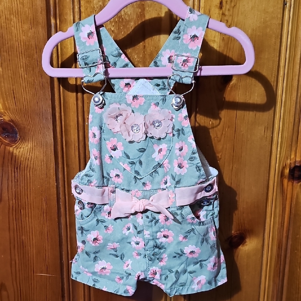 Floral Green and Pink Kids Overalls